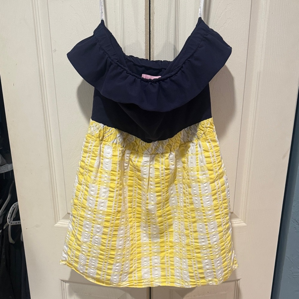 Lilly Pulitzer Strapless Dress in Navy and Yellow
